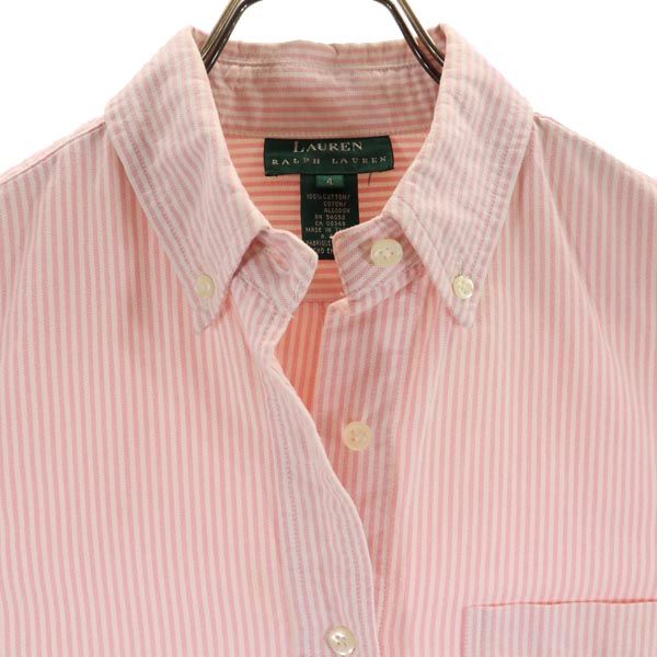LAUREN RALPH LAUREN ローレンラルフローレン ストライプ 長袖 ボタンダウンシャツ 4 ピンク系 オックスフォード生地 レディース