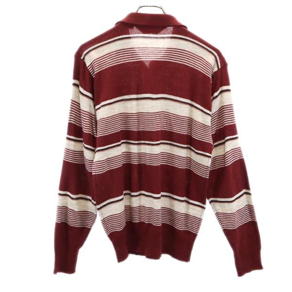 CLASSIC DIRECTIONS クラシックディレクションズ 80s ヴィンテージ ボーダー柄 長袖 ニット ポロシャツ L 赤系 メンズ