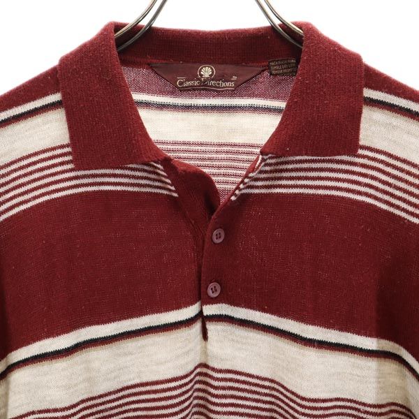 CLASSIC DIRECTIONS クラシックディレクションズ 80s ヴィンテージ ボーダー柄 長袖 ニット ポロシャツ L 赤系 メンズ