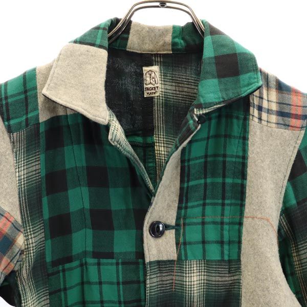 KATO カトー 日本製 長袖 パッチワーク チェックシャツ S グリーン系 メンズ