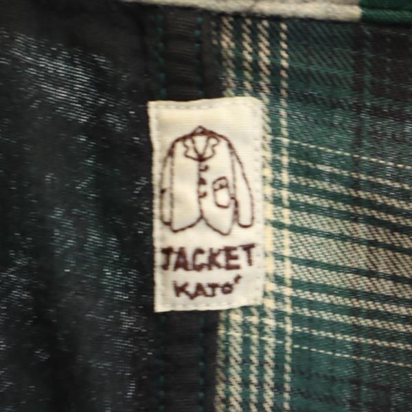 KATO カトー 日本製 長袖 パッチワーク チェックシャツ S グリーン系 メンズ