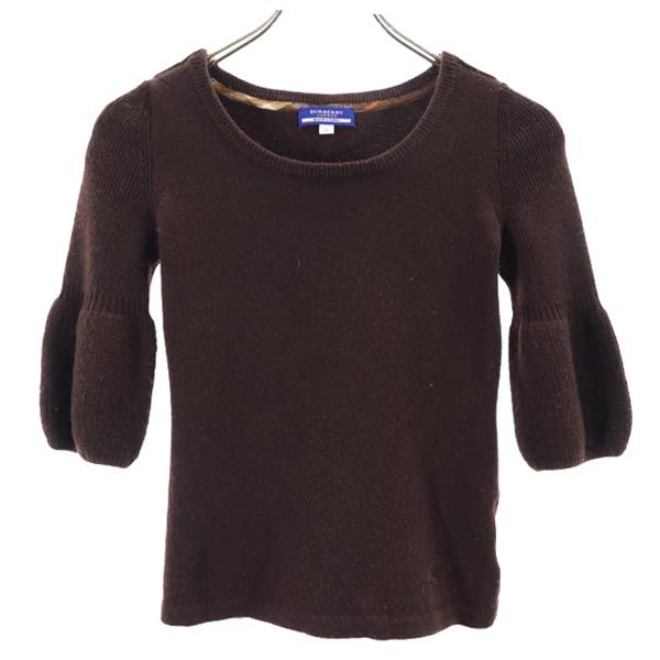 BURBERRY BLUE LABEL バーバリーブルーレーベル 三陽商会 ウール 5分袖 セーター 38 ブラウン系 ニット レディース
