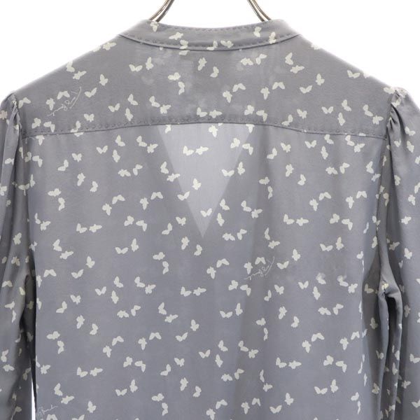 Tory Burch トリーバーチ シルク 総柄 長袖 ノーカラー シャツ 2 グレー系 レディース