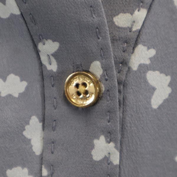 Tory Burch トリーバーチ シルク 総柄 長袖 ノーカラー シャツ 2 グレー系 レディース