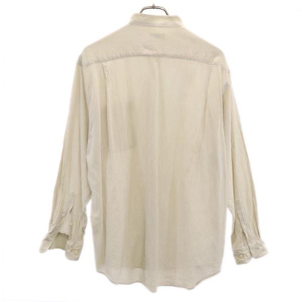 LANVIN ランバン ストライプ柄 長袖 バンドカラー Tシャツ 48 ベージュ系 メンズ