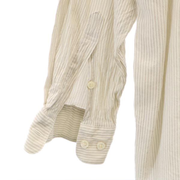 LANVIN ランバン ストライプ柄 長袖 バンドカラー Tシャツ 48 ベージュ系 メンズ