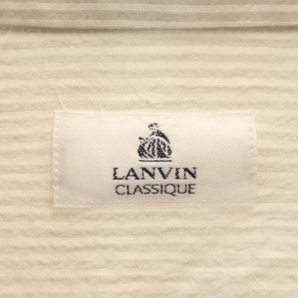 LANVIN ランバン ストライプ柄 長袖 バンドカラー Tシャツ 48 ベージュ系 メンズ