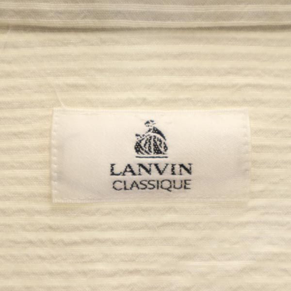 LANVIN ランバン ストライプ柄 長袖 バンドカラー Tシャツ 48 ベージュ系 メンズ
