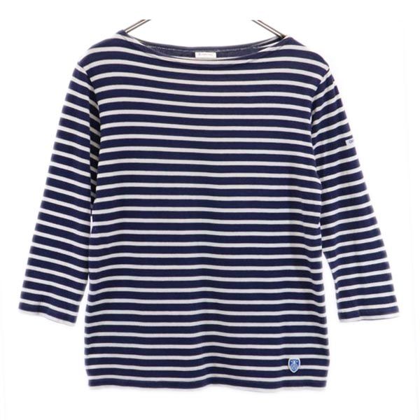 ORCIVAL オーシバル 日本製 ボーダー柄 7分袖 ボートネック Tシャツ 1 白×ネイビー レディース