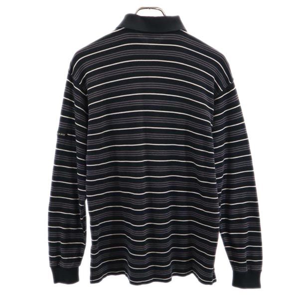BURBERRY バーバリー 三陽商会 日本製 ウールブレンド ボーダー柄 ゴルフ 長袖 ポロシャツ S 黒系 GOLF メンズ