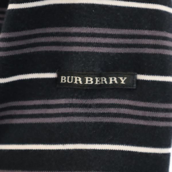 BURBERRY バーバリー 三陽商会 日本製 ウールブレンド ボーダー柄 ゴルフ 長袖 ポロシャツ S 黒系 GOLF メンズ