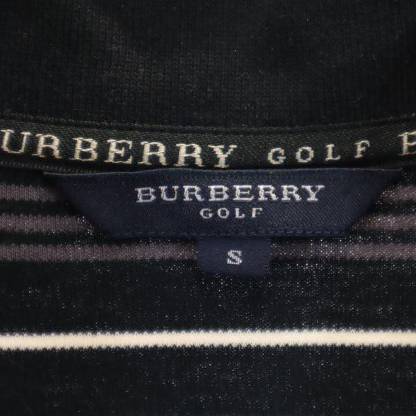 BURBERRY バーバリー 三陽商会 日本製 ウールブレンド ボーダー柄 ゴルフ 長袖 ポロシャツ S 黒系 GOLF メンズ