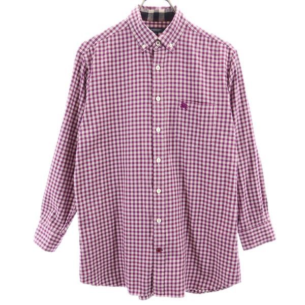 BURBERRY バーバリー 三陽商会 日本製 チェック柄 長袖 ボタンダウンシャツ M 紫系 メンズ