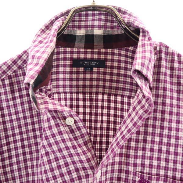 BURBERRY バーバリー 三陽商会 日本製 チェック柄 長袖 ボタンダウンシャツ M 紫系 メンズ