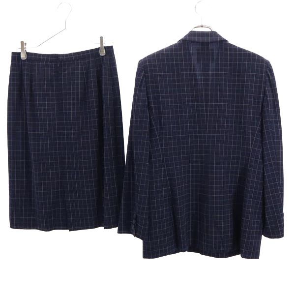 Burberrys バーバリーズ 90s オールド 三陽商会 ウール チェック柄 スカートスーツ 上下 セットアップ 42 ネイビー系 ジャケット レディース