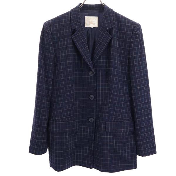 Burberrys バーバリーズ 90s オールド 三陽商会 ウール チェック柄 スカートスーツ 上下 セットアップ 42 ネイビー系 ジャケット レディース