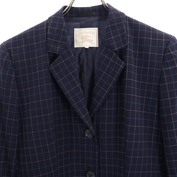 Burberrys バーバリーズ 90s オールド 三陽商会 ウール チェック柄 スカートスーツ 上下 セットアップ 42 ネイビー系 ジャケット レディース