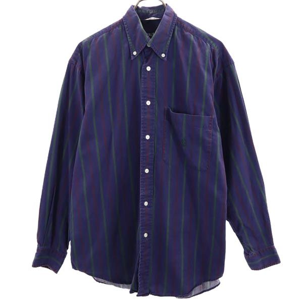 NAUTICA ノーティカ 90s オールド ストライプ 長袖 ボタンダウンシャツ M ネイビー メンズ