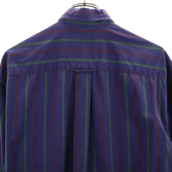 NAUTICA ノーティカ 90s オールド ストライプ 長袖 ボタンダウンシャツ M ネイビー メンズ