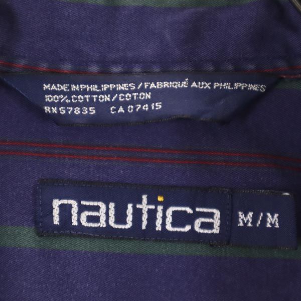 NAUTICA ノーティカ 90s オールド ストライプ 長袖 ボタンダウンシャツ M ネイビー メンズ