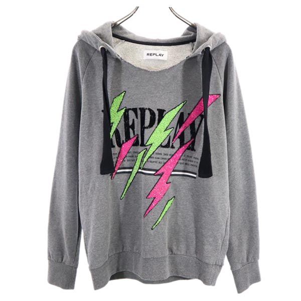 REPLAY リプレイ 長袖 スウェットパーカー XS グレー系 プルオーバー スパンコール 裏起毛 メンズ