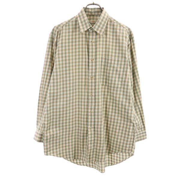 Aquascutum アクアスキュータム 日本製 長袖 チェックシャツ M グリーン系 メンズ
