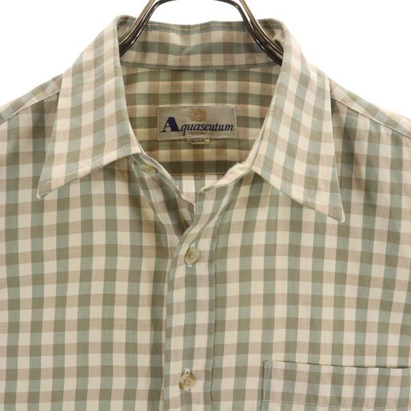 Aquascutum アクアスキュータム 日本製 長袖 チェックシャツ M グリーン系 メンズ