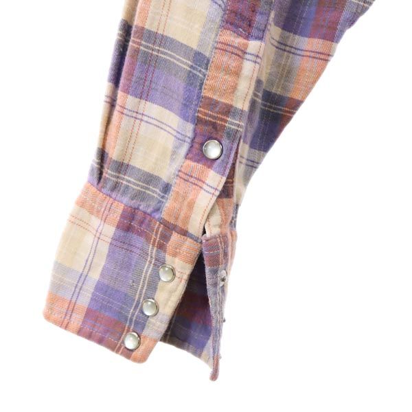 Parhardle Slim 90s オールド チェック 長袖 ウエスタンシャツ パープル系 メンズ