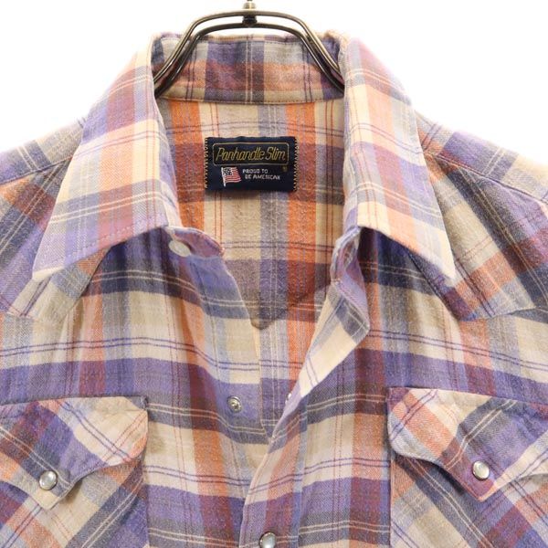 Parhardle Slim 90s オールド チェック 長袖 ウエスタンシャツ パープル系 メンズ