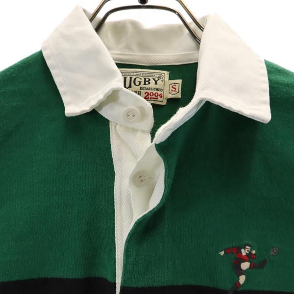 RALPH LAUREN ラルフローレン ボーダー 長袖 ポロシャツ S グリーン系 ラガーシャツ キッズ