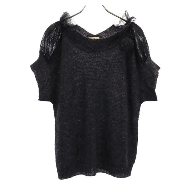 LANVIN en Bleu ランバンオンブルー ウールブレンド デザイン 半袖 デザイン セーター 38 グレー系 ニット レディース