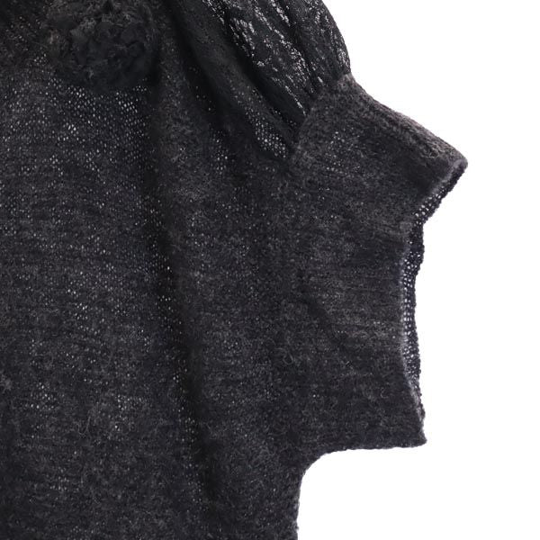 LANVIN en Bleu ランバンオンブルー ウールブレンド デザイン 半袖 デザイン セーター 38 グレー系 ニット レディース