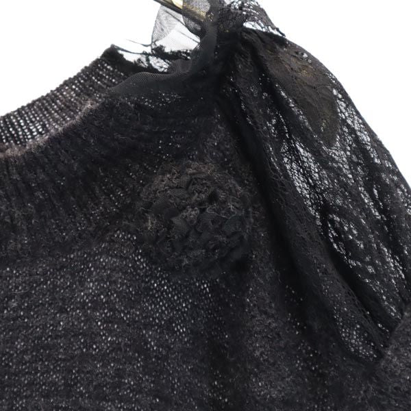 LANVIN en Bleu ランバンオンブルー ウールブレンド デザイン 半袖 デザイン セーター 38 グレー系 ニット レディース