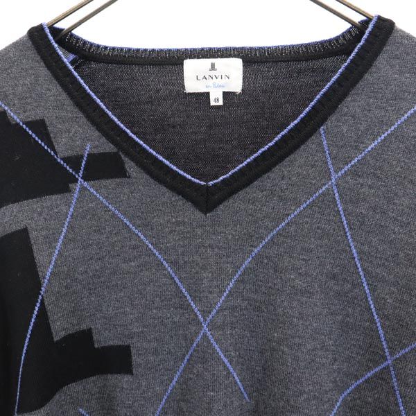 LANVIN en Bleu ランバンオンブルー 長袖 Vネック セーター 48 グレー ニット レディース