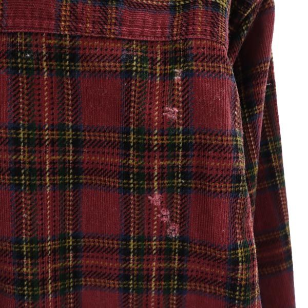 GUESS JEANS ゲスジーンズ 90s オールド コーデュロイ 長袖 チェックシャツ XL ボルドー メンズ