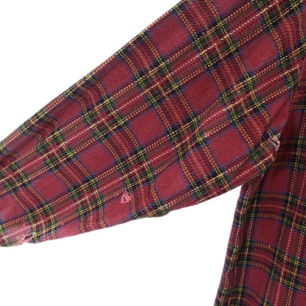 GUESS JEANS ゲスジーンズ 90s オールド コーデュロイ 長袖 チェックシャツ XL ボルドー メンズ