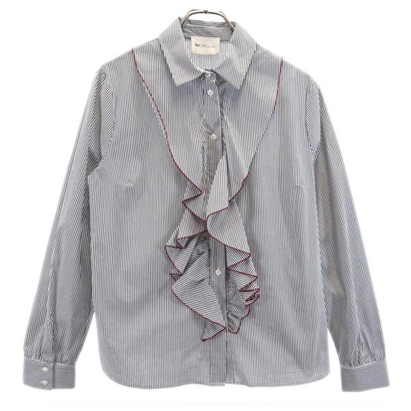 Be Blumarine ビーブルマリン ストライプ 長袖 シャツ USA8 ネイビー系 レディース