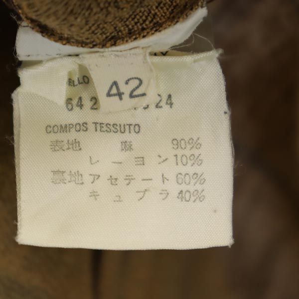 Emporio Armani エンポリオアルマーニ イタリア製 リネンブレンド チェック ノーカラージャケット 42 ブラウン系 レディース