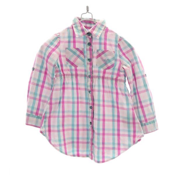ARMANI JUNIOR アルマーニジュニア チェック 長袖 シャツ ワンピース 2A 94cm ピンク系 キッズ