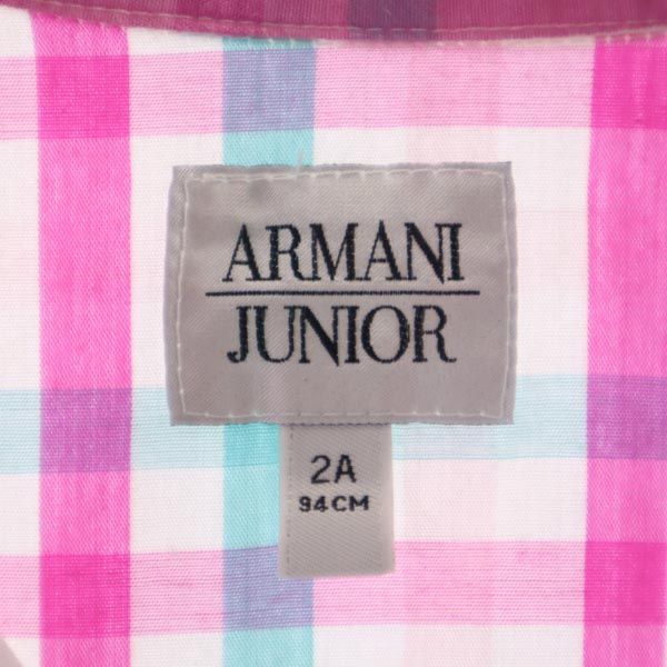 ARMANI JUNIOR アルマーニジュニア チェック 長袖 シャツ ワンピース 2A 94cm ピンク系 キッズ