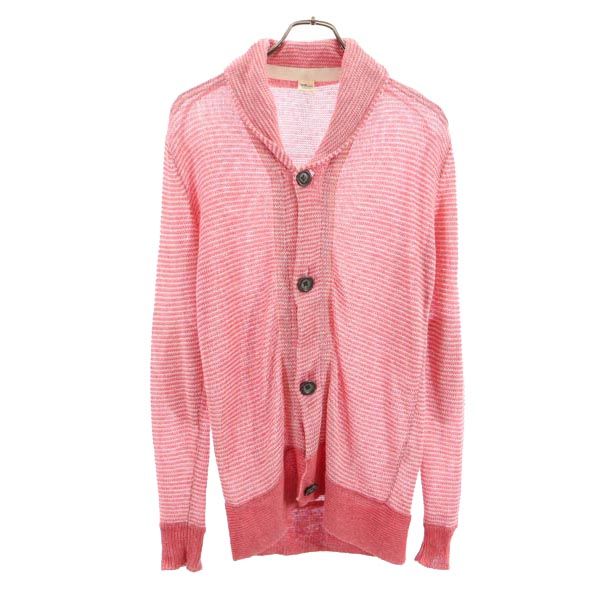 Ron Herman ロンハーマン リネン ボーダー柄 長袖 ショールカラー ニット カーディガン S レッド系 メンズ