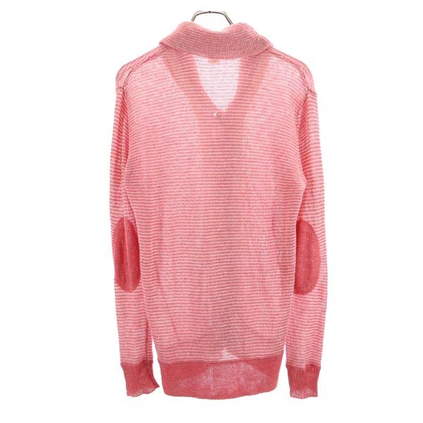 Ron Herman ロンハーマン リネン ボーダー柄 長袖 ショールカラー ニット カーディガン S レッド系 メンズ