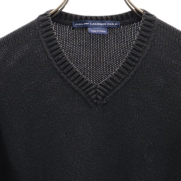 RALPH LAUREN ラルフローレン ゴルフ 長袖 Vネック コットンニット セーター XS ブラック メンズ