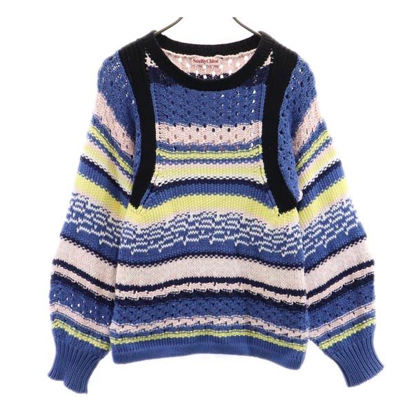 SEE BY CHLOE シーバイクロエ デザイン編み 長袖 デザイン編み セーター USA2 ブルー×イエロー ニット レディース