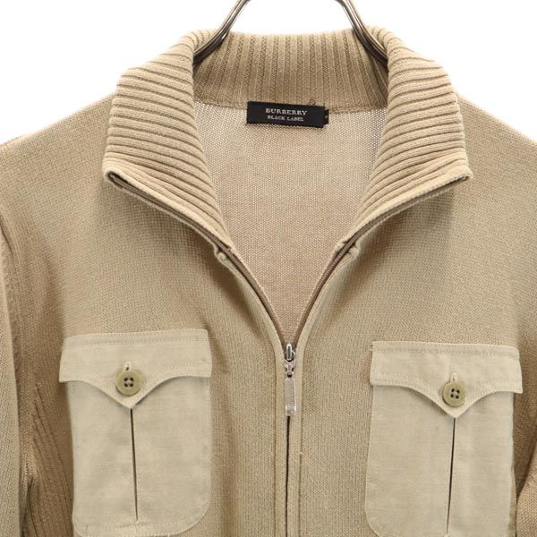 BURBERRY BLACK LABEL バーバリーブラックレーベル 三陽商会 フルジップ ニットジャケット 2 ベージュ メンズ