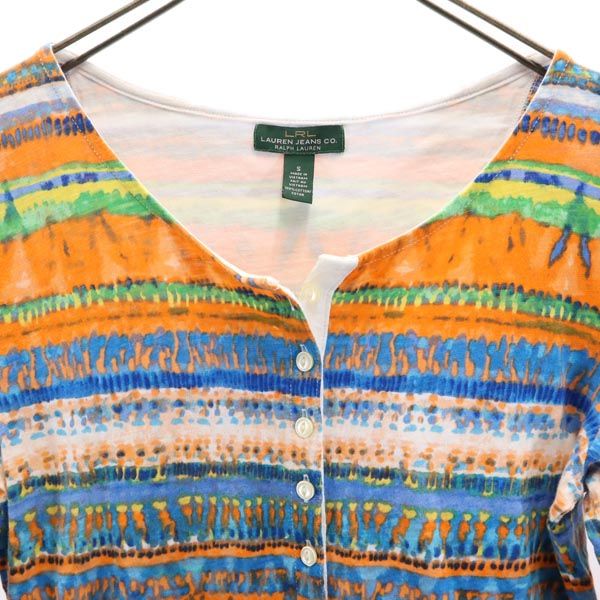 RALPH LAUREN JEANS ラルフローレンジーンズ 総柄 長袖 Tシャツ S ハーフボタン ロンT レディース