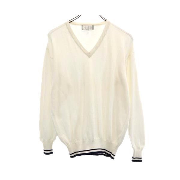 Dunhill ダンヒル イタリア製 長袖 Vネック セーター S ホワイト系 ニット メンズ