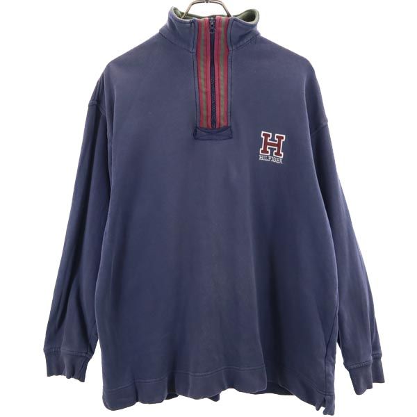 TOMMY HILFIGER トミーヒルフィガー 90s 90s オールド フラッグタグ 長袖 ハーフジップ トレーナー S ネイビー スウェット メンズ