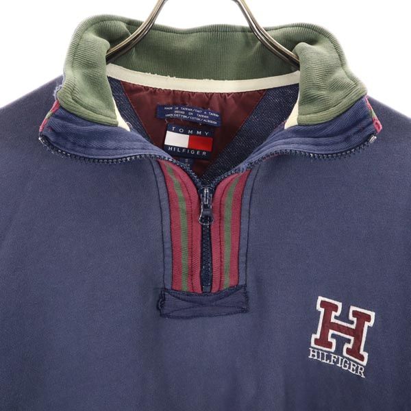 TOMMY HILFIGER トミーヒルフィガー 90s 90s オールド フラッグタグ 長袖 ハーフジップ トレーナー S ネイビー スウェット メンズ