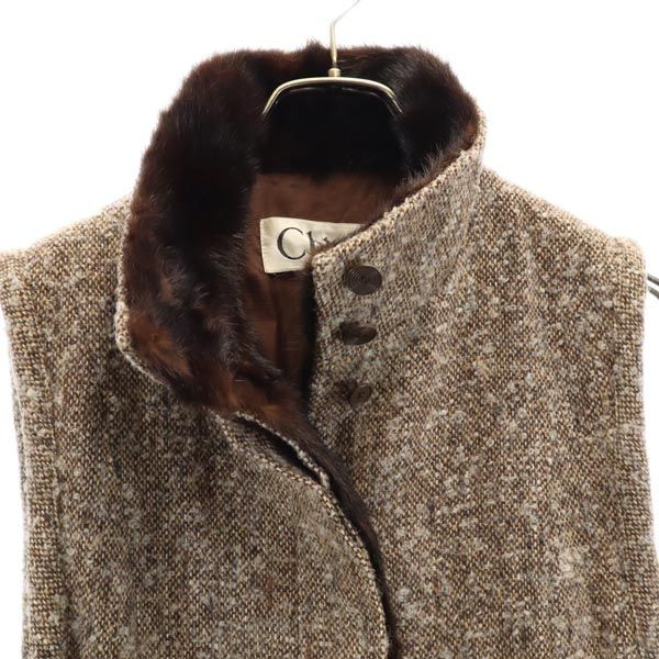 クロエ ツイード ベスト 38 ブラウン系 Chloe ファー レディース